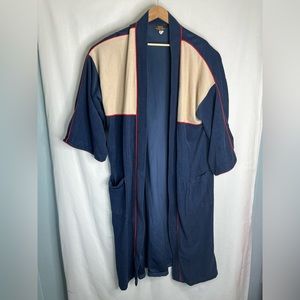 Vintage Sears Men's Velour Blue, White, Red Stripes Robe OS chest 36-48 GHL2.